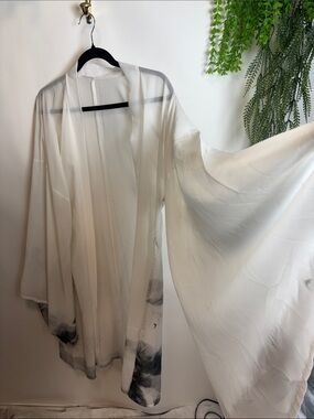 Sheer White Kimono Jacket with Subtle Ink Wash Detail
